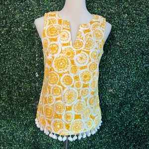 NWT Trina Turk Yellow White Sleeveless Tassel Top S